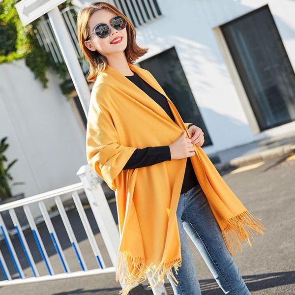 Free Shipping Solid Color Cashmere Thin Shawl Autumn and Winter Warm Tassel Bib Europe and America Wild Annual Meeting Female Scarf