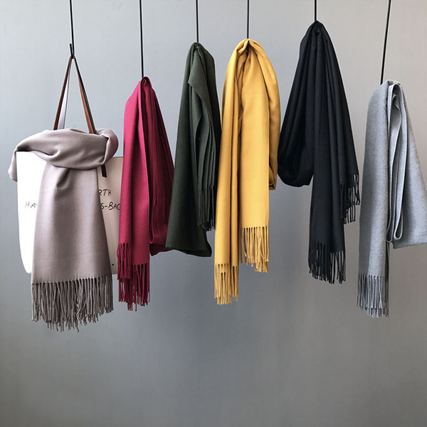 Pure Color Woollen Scarves Women's Shawls Cashmere And Thickening In Autumn And Winter Popular Style For Double Shawls