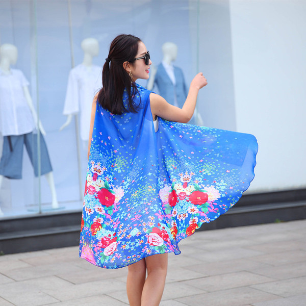 Multifunctional Chiffon Ladies Print scarves Sun Block Sunscreen Pashmina Beach Shawl scarf for girl women Multicolor