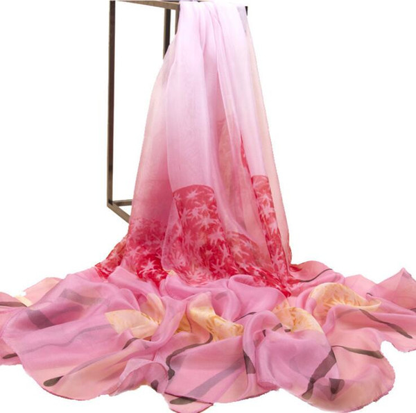 New silk scarf female summer beach sunscreen shawl scarf wild print chiffon large thin scarf Shawls