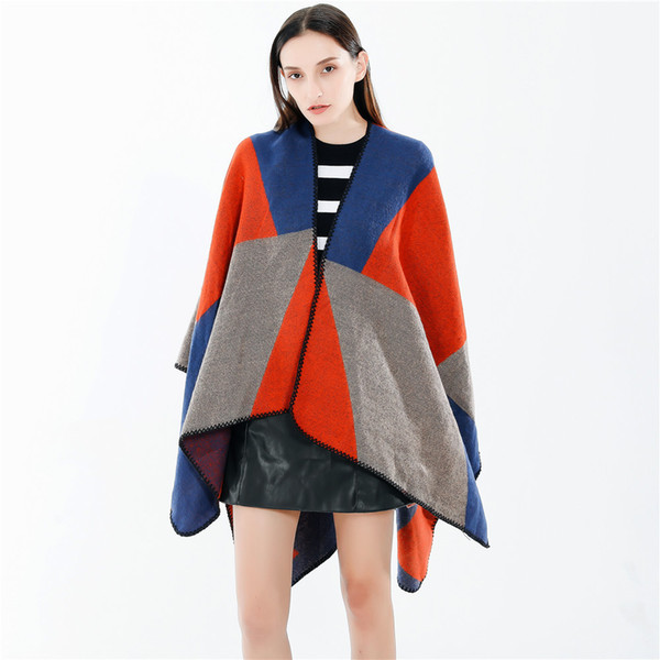 2018 Winter fashion Shawl Women's Cashmere Knitted Poncho Oversized Blanket Cape Wrap Cardigan