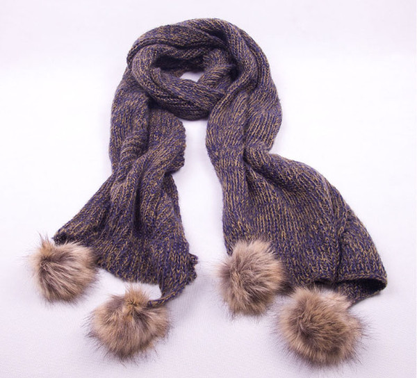 Blue Women's Scarf mohair MAGLIERIA Long shawl Wraps With Rabbit Fur Ball 200x38cm