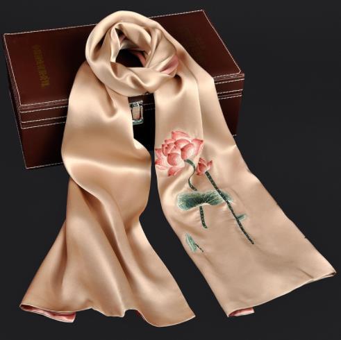 New female delicate hand-embroidered mulberry silk scarf shawl dual-purpose