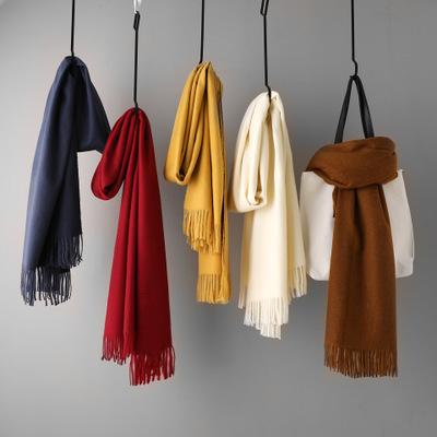 Autumn and winter Korean candy monochrome warm cotton new scarf female winter tassel shawl wrap dual-use long section