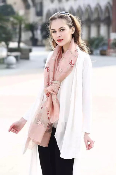 Spring and autumn new silk wool scarf female mulberry silk Mosaic silk scarves embroidery comfortable beautiful style