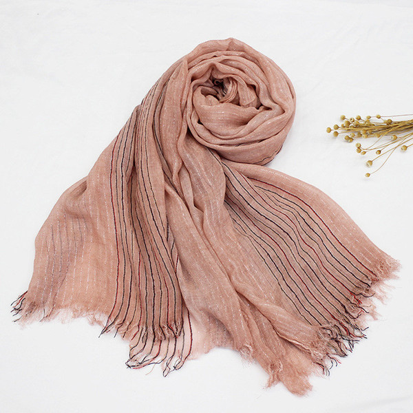 Summer thin section cotton and linen scarf desert beach travel sunscreen shawl stripes tassels versatile dual-use