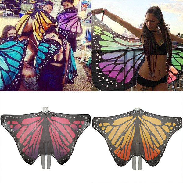 Cute Woman Print Scarves Colorful Butterfly Wing Shawl Wrap Sexy Wrap Dress Beach Bikini Swimwear Cover Up Sunscreen Scarf