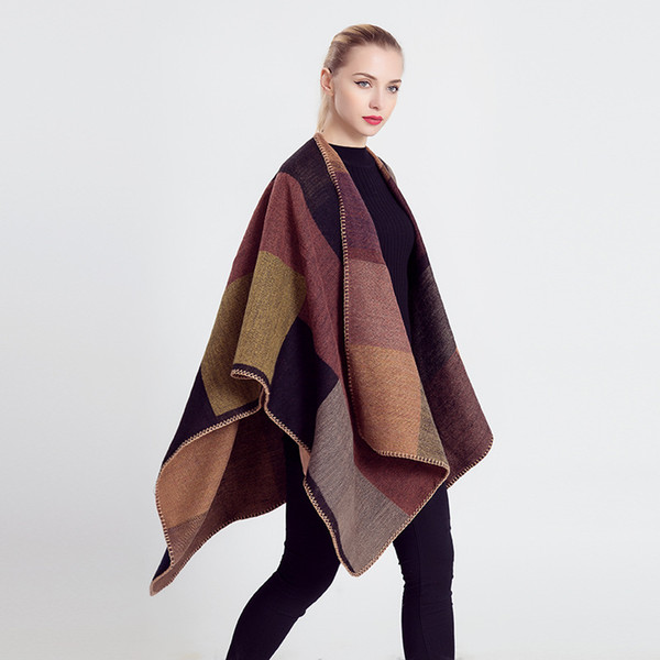 New 2016 Women Color Matching Imitation Wool Double side Scarf Cloak Oversized Cashmere Scarf Blanket Pashmina Coat