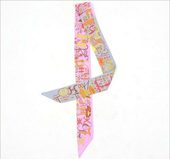 2scarves lady twilly ribbon tied the bag handle H letters Ribbon scarf S401-S407
