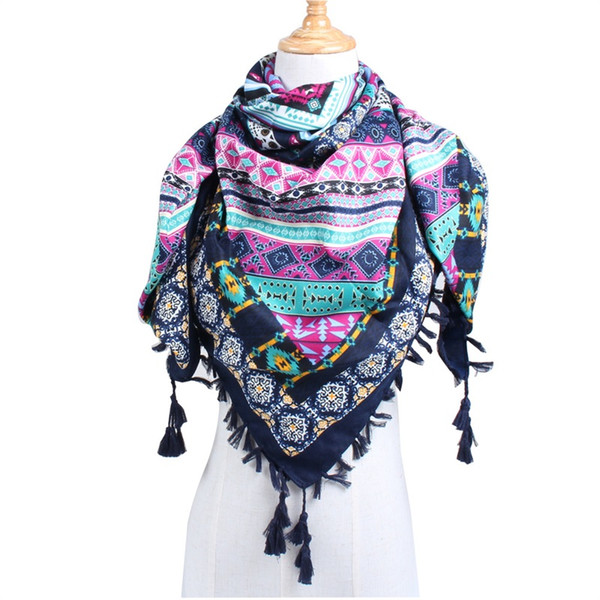 Women Large Square Scarf Wrap Cotton Linen Retro Geometric Beach Shawl Tassel Summer Female Stoles Totem Magic Scarves Fashion 14qj bb