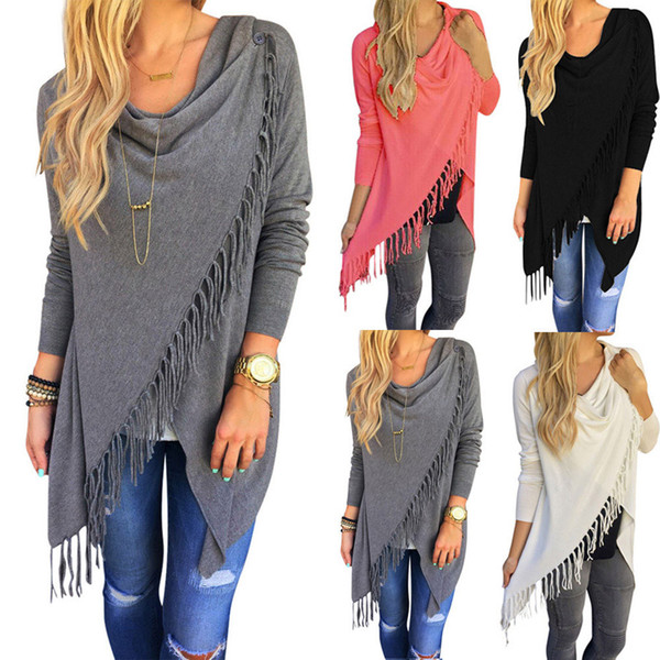HOT ideacherry Long Sleeve Blouse Fall New Design Fashion Casual Women's Long Tassel Slash Blouse Tops Shirt Large Size women Shawls