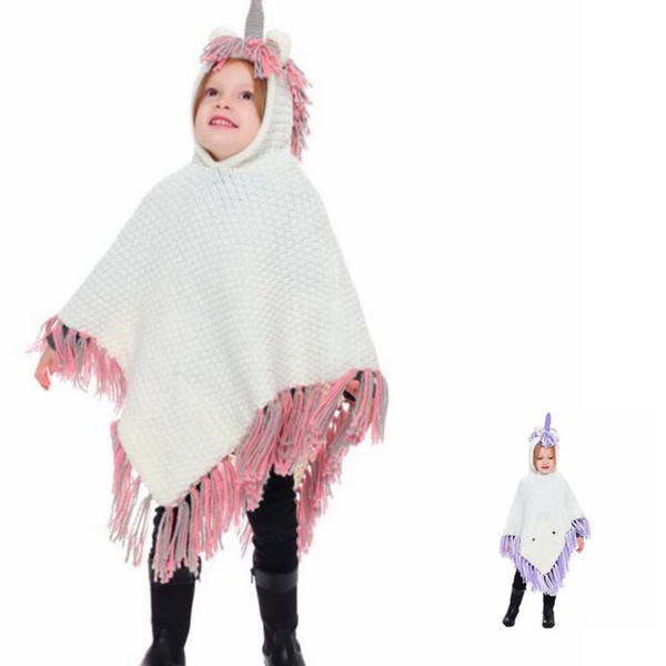 kids unicorn knit Poncho baby girls INS children unicorn Hooded Cape Warm winter Shawl cloak for Baby Christmas dress up KKA6180
