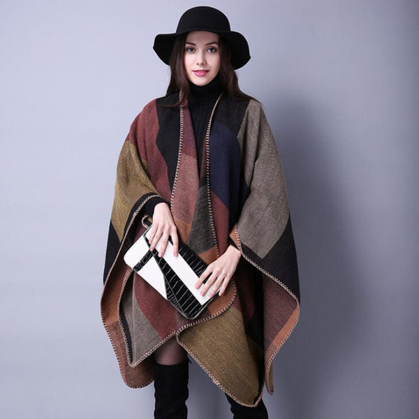 New Brand Women's Winter Poncho Vintage Blanket Women's Lady Knit Shawl Cape Cashmere Scarf Poncho free shipping