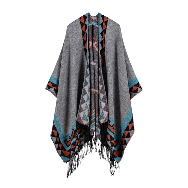 Ladies diamond tassels long cashmere shawl A-B use both sides thickened cloak