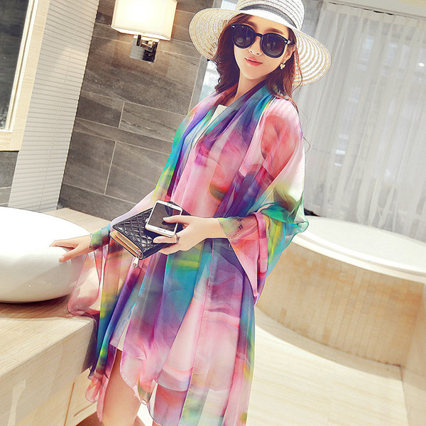 Bohemia Scarf Women Chiffon Long Shawls Summer Floral Flower Printed Beach Wraps Sunscreen Cape Silk Pashmina