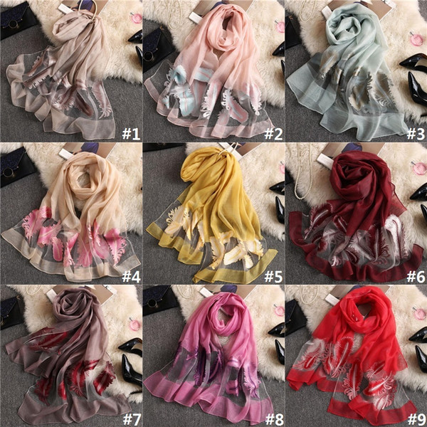 Summer New Sunscreen Beach Scarf Shawl Autumn And Winter Organza Solid Color Long Style Embroidery Scarf D0539