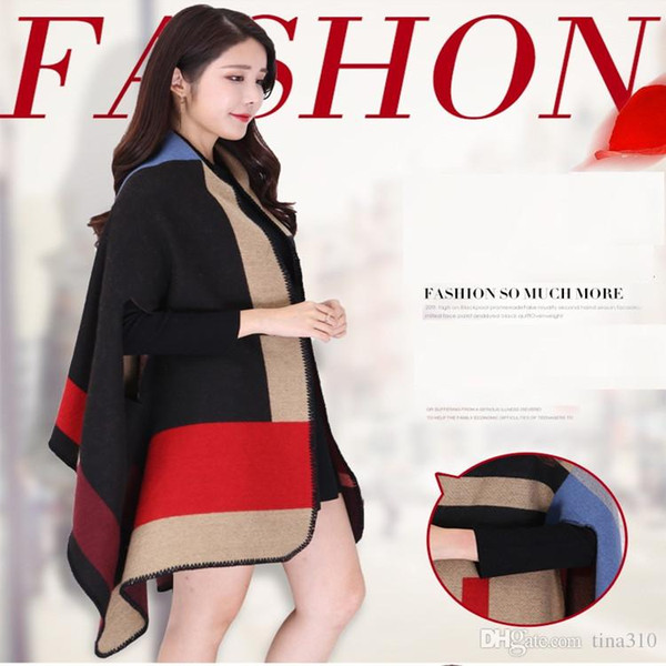 Wholesale-Fashion warm ladies Shawls dual-use scarf women autumn and winter cloaks thicker warm cloak coat A0344