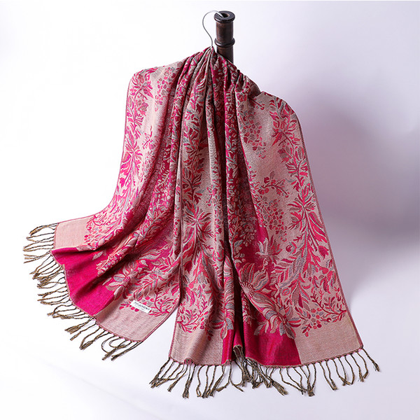 Shanghai Story 100% Acrylic Imitation Cashmere National Trend Scarf women's pashmina tassel 120cm long shawl