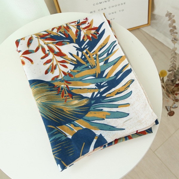 Hand Painted Color Leaf Sunscreen Shawl Scarf Seaside Beach Towel Decoration Printing Tassel Cotton and Linen Scarf Clothing Wild Women Gift