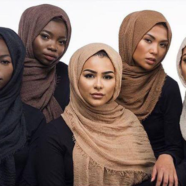 Women Maxi Hijabs Shawls Oversize Islamic Head Wraps Soft Long Muslim Frayed Crepe Premium Cotton Plain Hijab Scarf