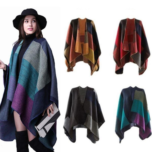 Cashmere Ponchos 18 Styles Women Girls Pashmina Scarf 130*155CM Plaid Capes Winter Warmer Shawl Knit Wrap 30pcs OOA5521