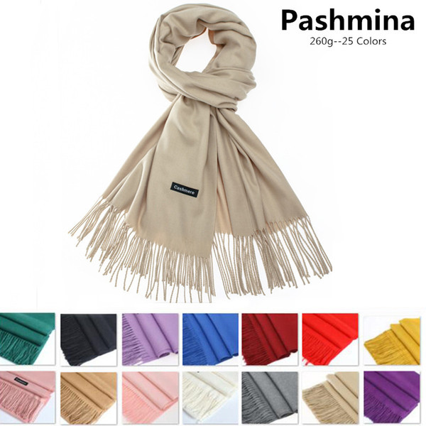 High Quality Unisex Pashmina Shawls Large Soft Silky Wraps Fringes Cashmere Scarf in Solid 23 Colors