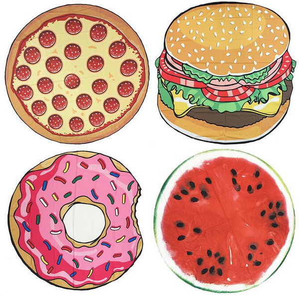 Round Shawl Polyester Round Beach Towel Blanket Yoga Towel Ice Cream Strawberry Smiley Emoji Pineapple Pie Watermelon Shower Towel