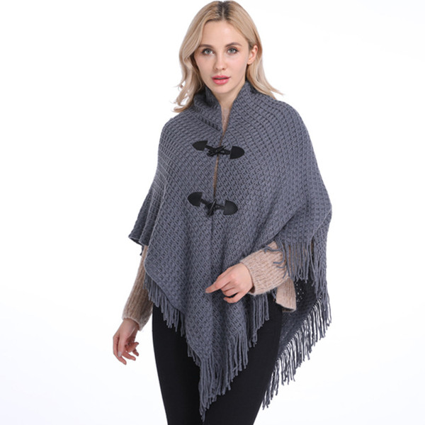 Spring Winter Fashion Warm Knitted Shawls Women Tassel Shawl Cape Black Grey Red Solid Warm Cashmere Poncho Scarves Shawls