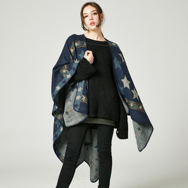 American and European Style Shawls 2018 Brand New Fashion Lady Scarves & Wraps High Quality Imitation Cashmere Stars Thick Pashmina LSF030