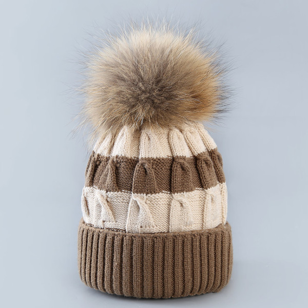 2017 Winter Real raccoon fur ball cap pom poms winter hat women girl 's hat knitted beanies cap brand new thick female cap 5 colors