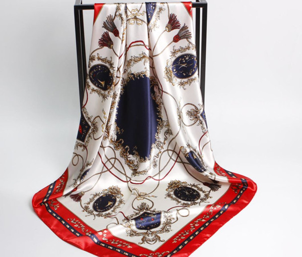 Aamzon New 90cm Printed Silk Satin Scarf, Large Square Scarf and Shawl Fashion in Europe and America