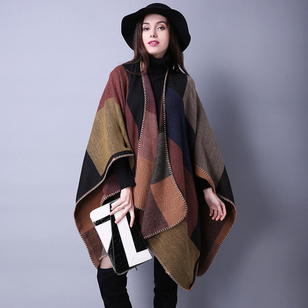 2017 The New autumn woman scarf khaki lattice shawl Imitation Cashmere split ends cloak joker Go out the wind fashion