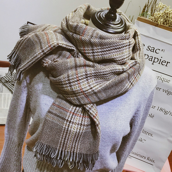 Korean Version of The Autumn and Winter New Lattice Tassel Scarf Female Long Section Thick Warm Scarf Bib Dual-use Large Shawl Tide