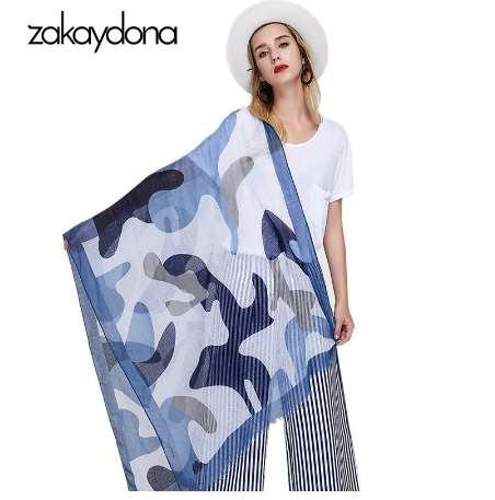 zakaydona Women Cotton Scarf Camouflage Print Stole Summer Large Pareo Beach Shawl Fashion Thin Blue Scarves 180*90CM 5001