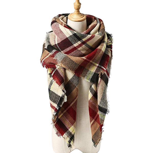 New Women's Winter Scarf Classic Plaid Scarf Female Warm Soft Cashmere Scarves Chunky Large Blanket Wrap Shawl Triangle Scarves