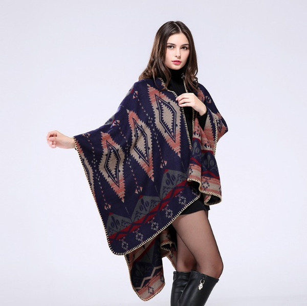 Geometric diamond-shaped European and American famous original single-lengthened and thicker cashmere-like Office Travel open-ended shawl