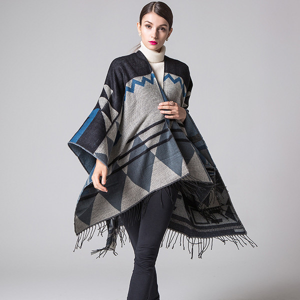 Bohemia Tassel Woman Scarf Lengthened Thickened Imitation Cashmere Winter Folk Style Travel Split Cloak Shawls