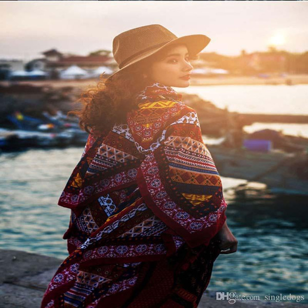 Hot Sale Retro Tassel Shawls Spring Summer Cotton Women Beach Scarves Super Size Wraps For Travelling