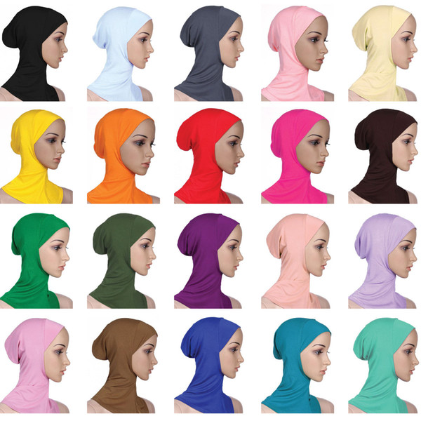 Designer Muslim Women Cover Inner Hijab Scarves Woman Solid Color Plain Underscarf Cap Scarf 20 Mixed Colors Mercerized Cotton Ladies Hat