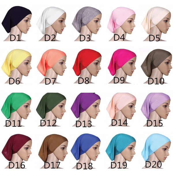 Fashion Muslim Women Cover Inner Hijab Scarves Woman Solid Color Plain Underscarf Cap Scarf 20 Mixed Colors Mercerized Cotton Ladies Caps