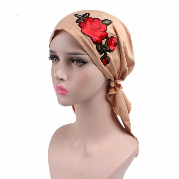 Elastic Rose Flower Style Soft Breathable Stretchable Muslim Hijab Caps Islamic Hats Full Head NE750