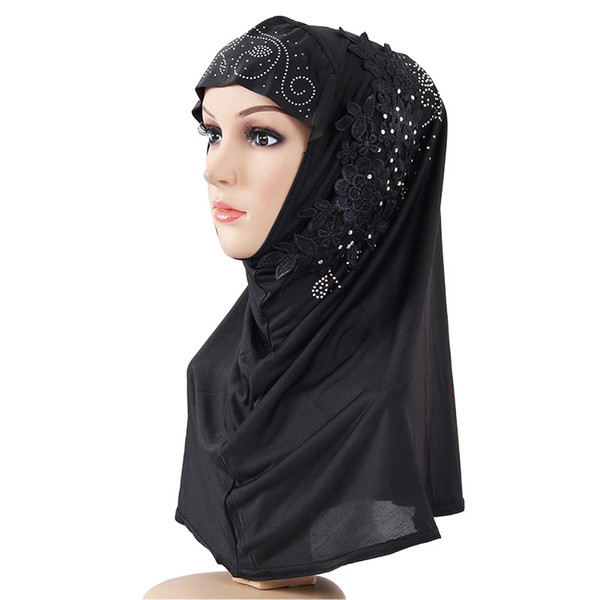 Latest scarf hot style Arab headscarf pure color silk Muslim headscarf wholesale lace imitation diamond monochrome headscarf for Muslim wome