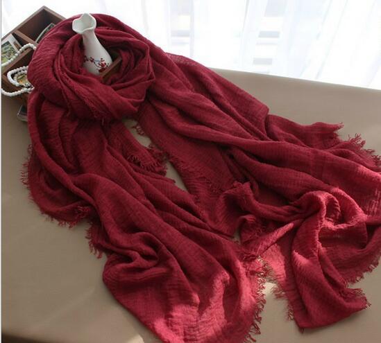 Multi-color monochrome crease cotton and linen scarf 180-100 extra long Muslim ladies ring velvet hooded scarf m4