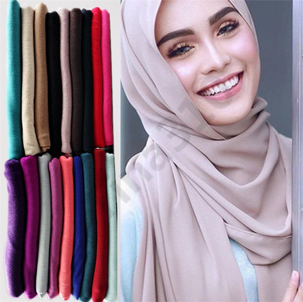 85*185cm Women Hijabs Scarf Shawls Oversize Muslim Head Wraps Soft Long Chiffon Muslim Plain Hijab Scarves Wholesale 50pcs T1C389