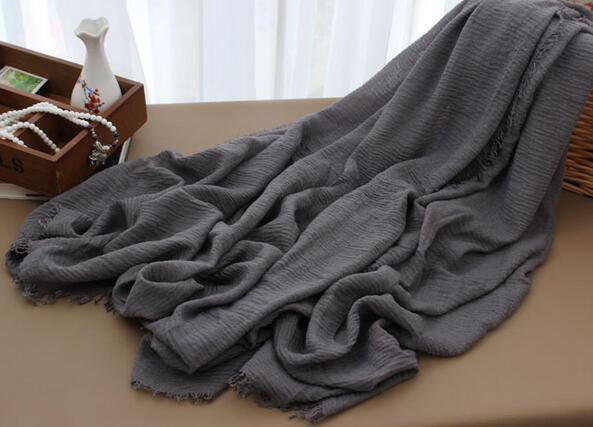 Multi-color monochrome crease cotton and linen scarf 180-100 extra long Muslim ladies ring velvet hooded scarf m3