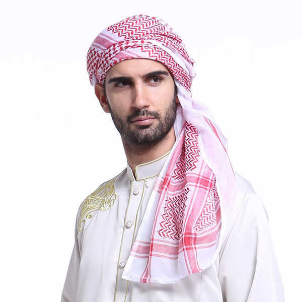 men's polyester zig zag Plaid Muslim Arab Islamic Hijab hombre verano long pink black white 140*140cm Turbante homme sommer musulman turban