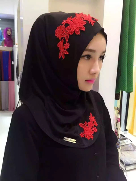 Muslim women Scarf with blingbling printing embroidered flowers Turban lace headcloth muslin folk style multicolor hijab 16colors