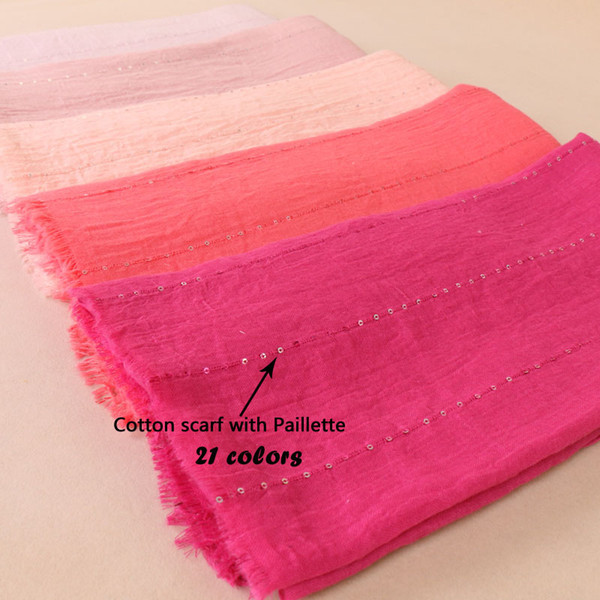 Plain Crinkled Bubble Cotton Sequins Scarf Soft Cotton Fringes Shawl Muslim Hijab Wrap Oversize Bandana 20PCS/Lot 21Colors BS522