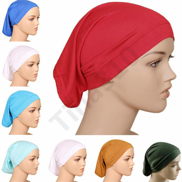 Muslim Women Cover Inner Hijab Scarves Woman Solid Color Plain Underscarf Cap Scarf 20 Colors Mercerized Cotton Ladies Caps 50pcs T1C390