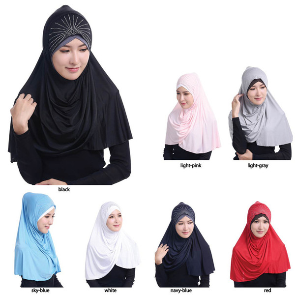 Women Muslim Ice Silk Scarf Lady Islamic Ramadan Hijab Scarf Shawl Wrap Headwear with diamond